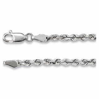 Silver rope chain bracelet with clasp on a white background