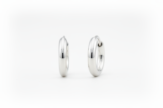 White gold huggie hoops - side profile